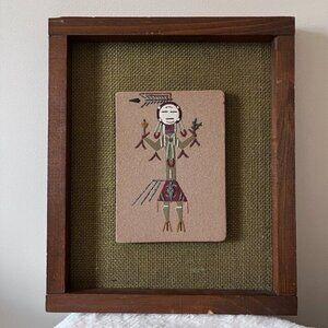 Vintage Sand Art Painting Native American Indian